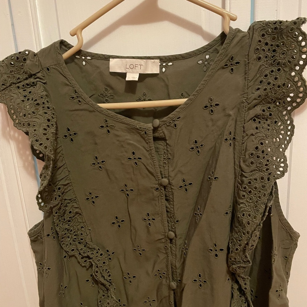 LOFT Olive Green Eyelet Sleeveless Top